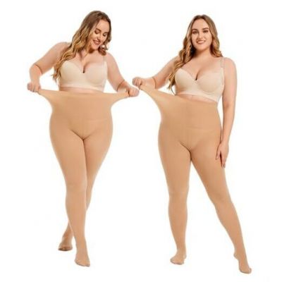 2 Pairs Plus Size Soft Opaque Tights for Women - 80D Women's X-Large Nude